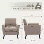 Poltrona imbottita per soggiorno, poltroncina moderna imbottita in tessuto con gambe in legno e cuscino di seduta più spesso per camera da letto e ufficio