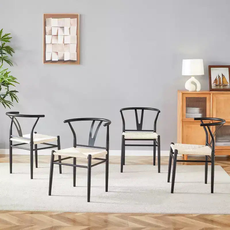 Sedia da pranzo Adele a forma di Y, in corda e metallo, stile medievale