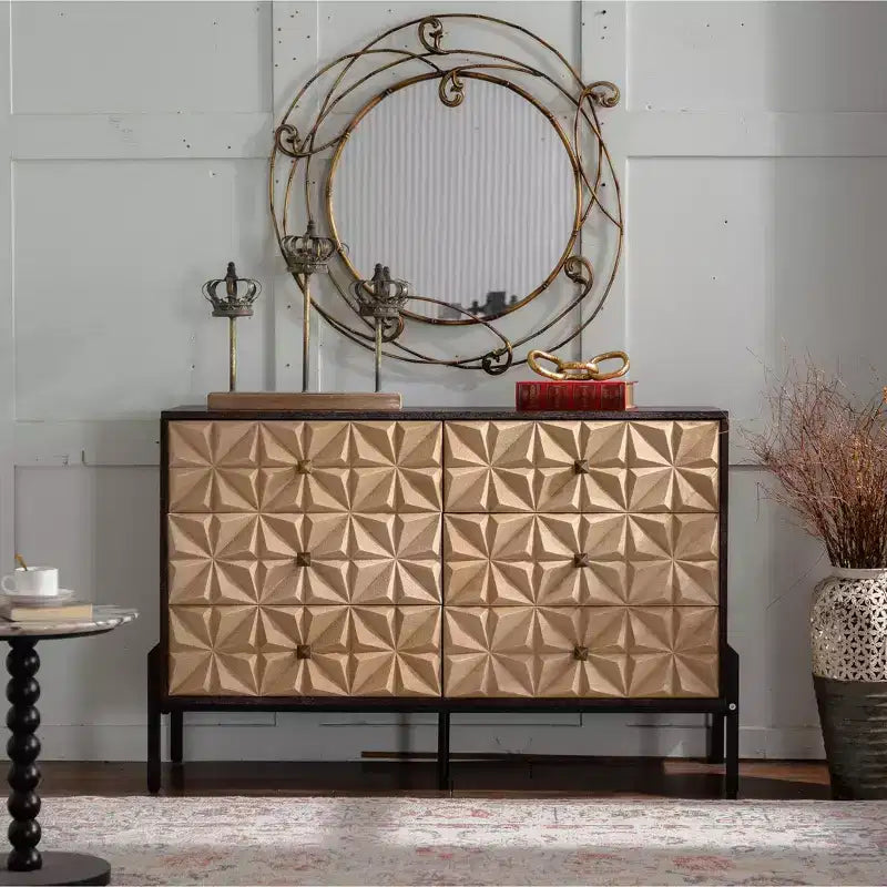 GDFStudio Brynn Mid-Century Modern Geometric Pattern Sideboard Storage Cabinet
