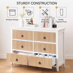 Comò a 6 cassetti per camera da letto, armadio organizer dal profilo antico - Comò in legno lungo con cassetti grandi