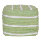 HomeRoots 18 Green And White Cotton Cube Striped Pouf Ottoman