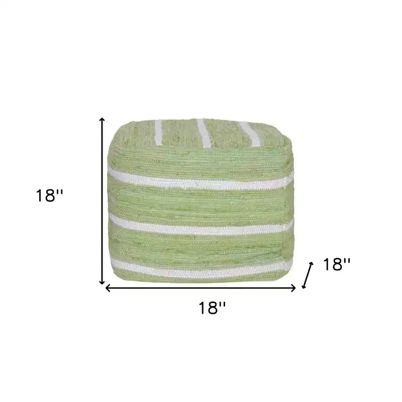Pouf ottomano a righe a cubo in cotone verde e bianco 18