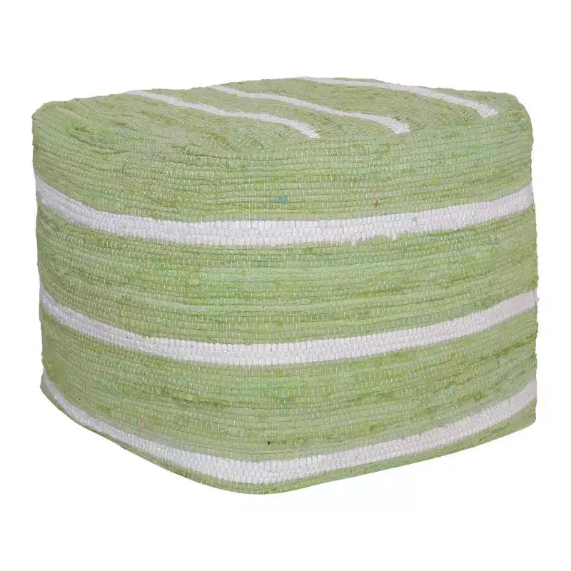 Pouf ottomano a righe a cubo in cotone verde e bianco 18