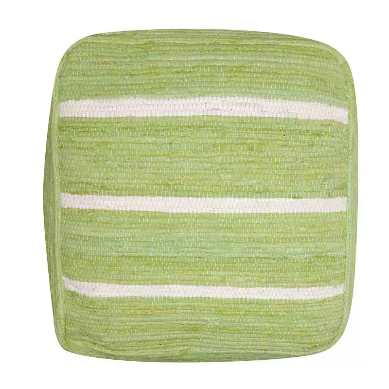 Pouf ottomano a righe a cubo in cotone verde e bianco 18