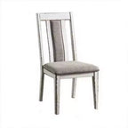 Sedia da pranzo da 24 pollici, in legno bianco rustico, con seduta in tessuto grigio