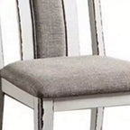 Sedia da pranzo da 24 pollici, in legno bianco rustico, con seduta in tessuto grigio