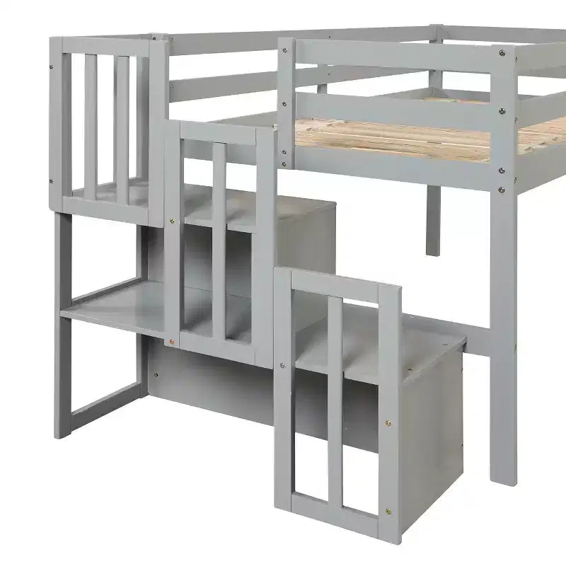 Letto a soppalco singolo, struttura in legno di pino con scala, spazio di archiviazione, scivolo, sponde di sicurezza a tutta lunghezza per camera da letto