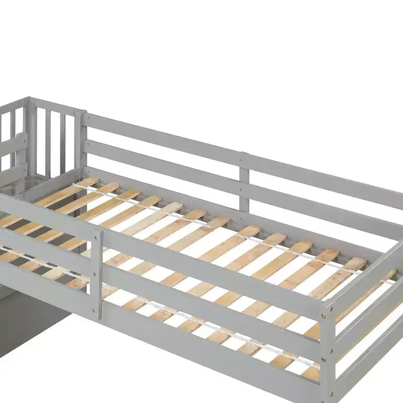 Letto a soppalco singolo, struttura in legno di pino con scala, spazio di archiviazione, scivolo, sponde di sicurezza a tutta lunghezza per camera da letto