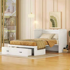Murphy Bed Cabinet Full, Wood Mobile Murphy Chest Bed with USB Ports and Storage Drawers, White