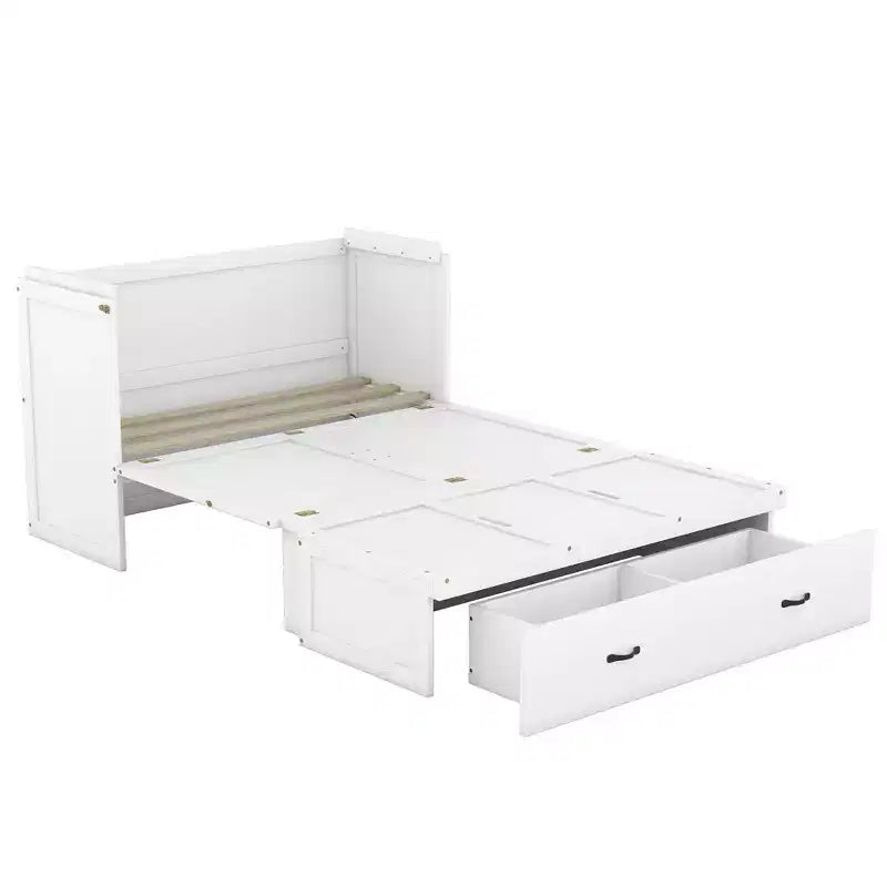Letto a scomparsa completo a mobile, Letto a cassettone Murphy mobile in legno con porte USB e cassetti, Bianco