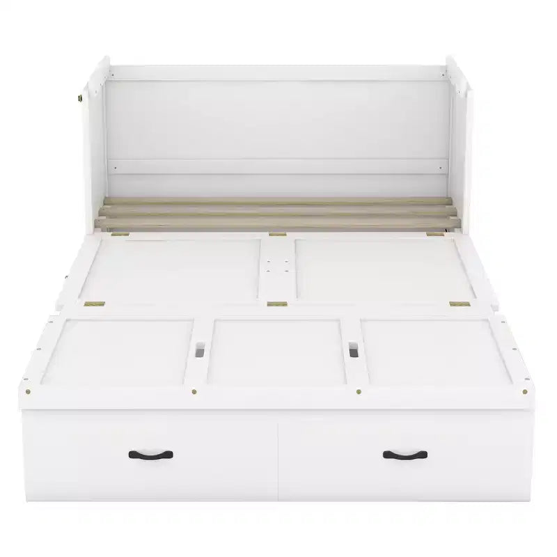 Letto a scomparsa completo a mobile, Letto a cassettone Murphy mobile in legno con porte USB e cassetti, Bianco