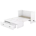Letto a scomparsa completo a mobile, Letto a cassettone Murphy mobile in legno con porte USB e cassetti, Bianco