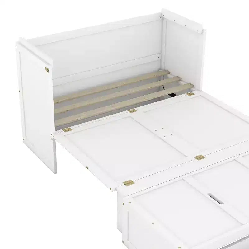 Letto a scomparsa completo a mobile, Letto a cassettone Murphy mobile in legno con porte USB e cassetti, Bianco