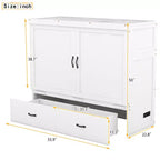 Letto a scomparsa completo a mobile, Letto a cassettone Murphy mobile in legno con porte USB e cassetti, Bianco