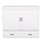 Letto a scomparsa completo a mobile, Letto a cassettone Murphy mobile in legno con porte USB e cassetti, Bianco