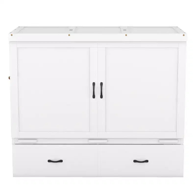 Letto a scomparsa completo a mobile, Letto a cassettone Murphy mobile in legno con porte USB e cassetti, Bianco