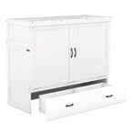 Letto a scomparsa completo a mobile, Letto a cassettone Murphy mobile in legno con porte USB e cassetti, Bianco