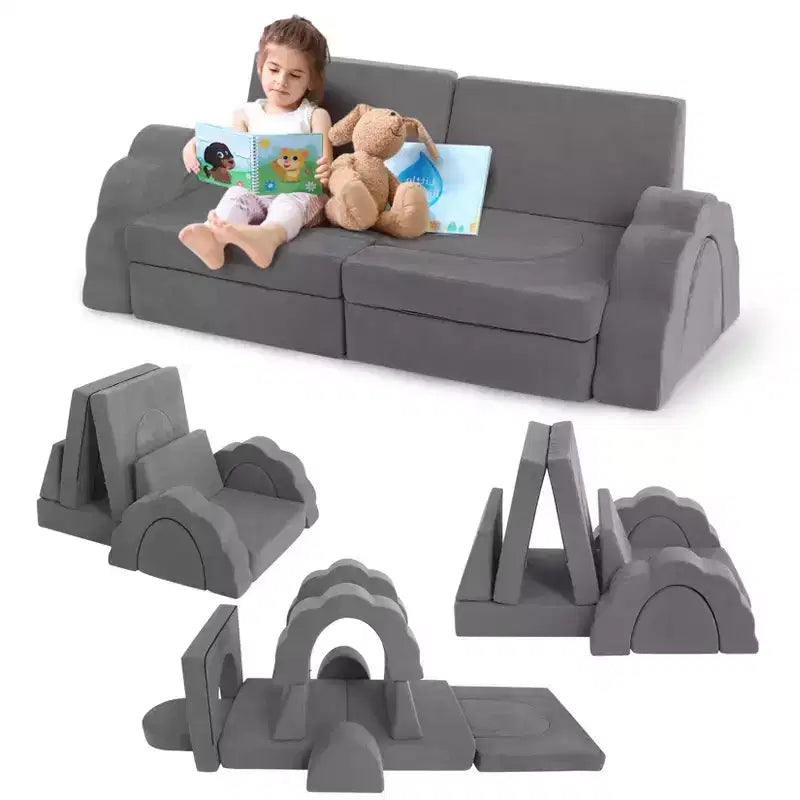11-piece modular children's play sofa set, children's combination sofa, convertible sofa and floor mat, suitable for boys and girls.