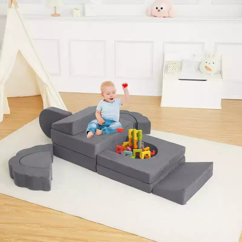 Divano gioco modulare per bambini da 11 pezzi, divano convertibile e tappetino, adatto a bambini e bambine