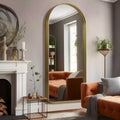 MAYEERTY Gold 31.5 x 70.87 Inch Rounded Arch Shaped Aluminum Alloy Full Length Deep Mirror without Stand for Living Room and Bedroom Wall Decor