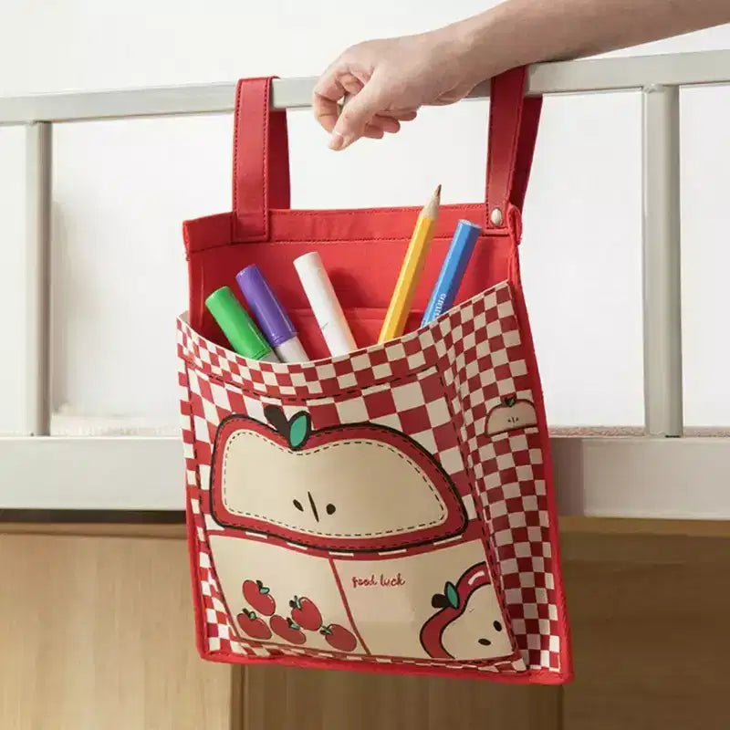Borsa portaoggetti sospesa con stampa a casetta giocosa e cinghie a clip 39x30cm