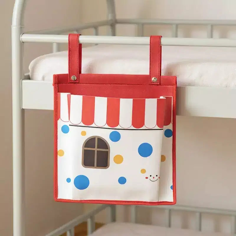 Borsa portaoggetti sospesa con stampa a casetta giocosa e cinghie a clip 39x30cm