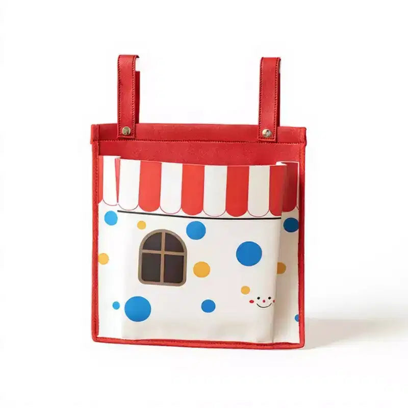 Borsa portaoggetti sospesa con stampa a casetta giocosa e cinghie a clip 39x30cm