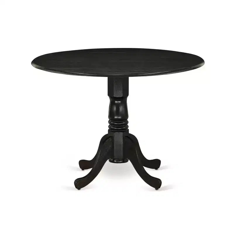 Tavolo da pranzo rotondo a 5 pezzi con piano in legno massello spazzolato nero e 4 sedie
