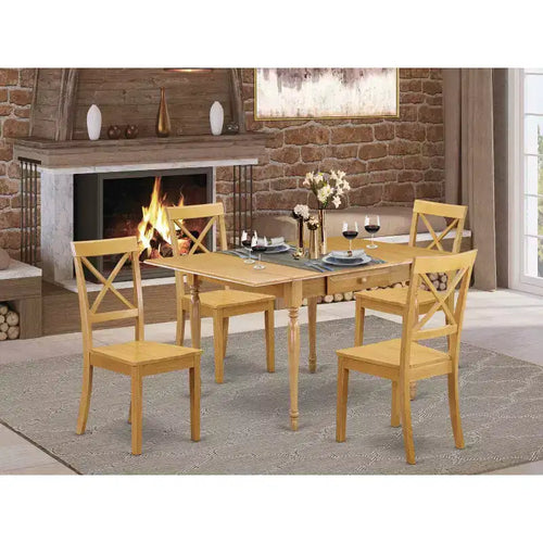 Set sala da pranzo da 5 pezzi in rovere naturale massiccio – con tavolo a ribalta – 4 posti