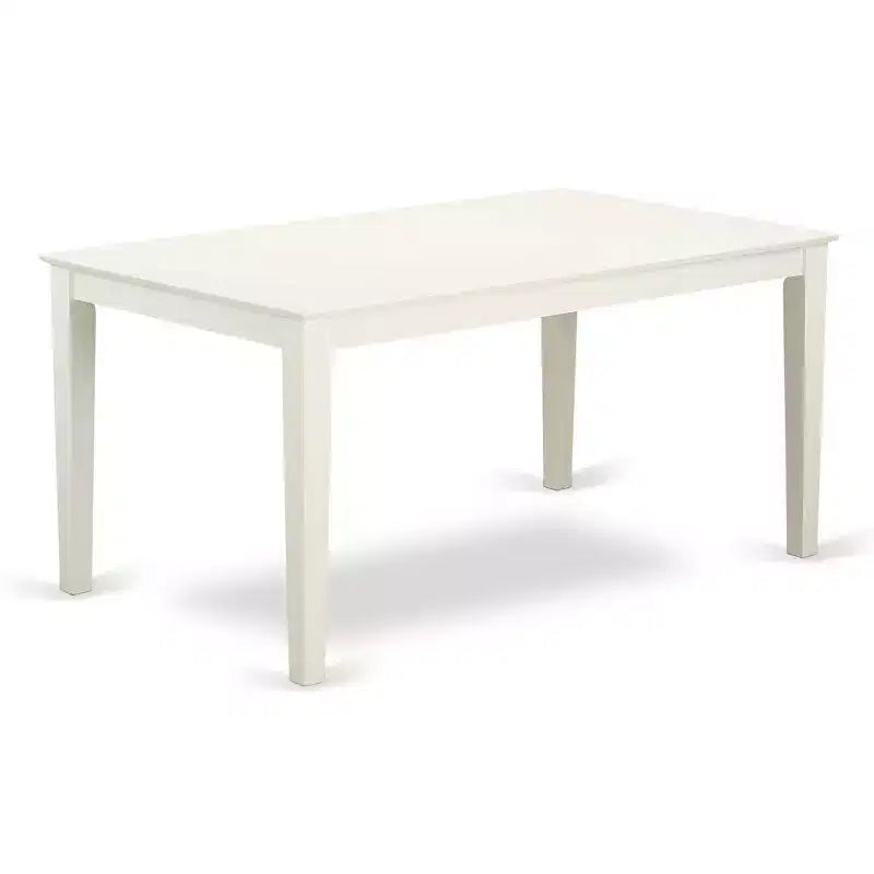 Tavolo da pranzo a 5 pezzi rettangolare con piano in legno massello finitura lino bianco e 4 sedie Parson