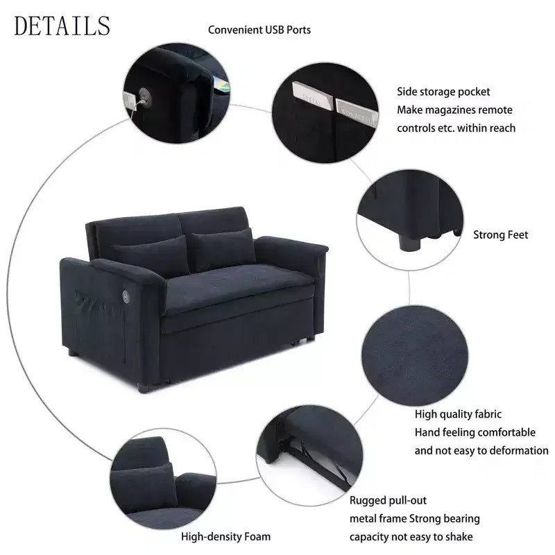 Divano Letto Convertibile con Tasche Laterali e Schienale Regolabile, Divanetto a Due Posti in Velluto per Soggiorno, Camera da Letto
