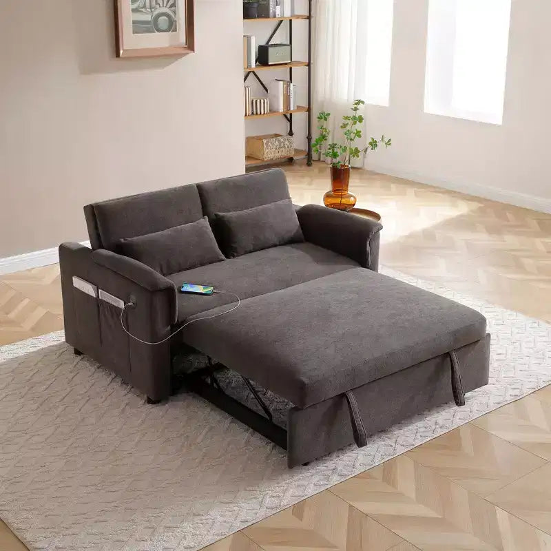 Divano Letto Convertibile con Tasche Laterali e Schienale Regolabile, Divanetto a Due Posti in Velluto per Soggiorno, Camera da Letto