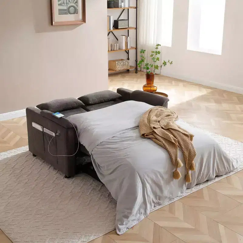 Divano Letto Convertibile con Tasche Laterali e Schienale Regolabile, Divanetto a Due Posti in Velluto per Soggiorno, Camera da Letto