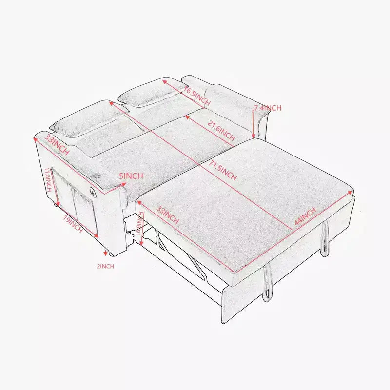 Divano Letto Convertibile con Tasche Laterali e Schienale Regolabile, Divanetto a Due Posti in Velluto per Soggiorno, Camera da Letto