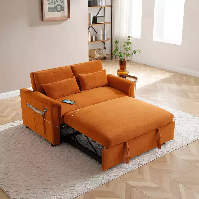 Divano Letto Convertibile con Tasche Laterali e Schienale Regolabile, Divanetto a Due Posti in Velluto per Soggiorno, Camera da Letto