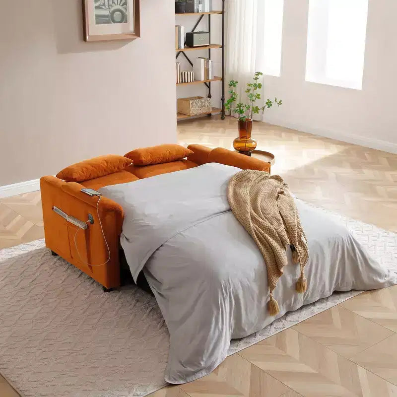 Divano Letto Convertibile con Tasche Laterali e Schienale Regolabile, Divanetto a Due Posti in Velluto per Soggiorno, Camera da Letto