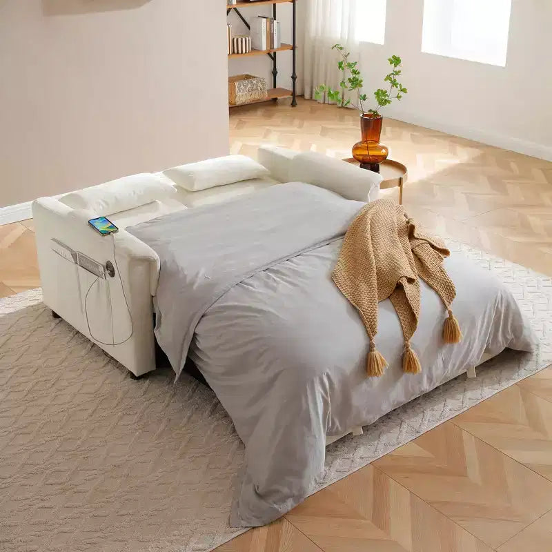 Divano Letto Convertibile con Tasche Laterali e Schienale Regolabile, Divanetto a Due Posti in Velluto per Soggiorno, Camera da Letto
