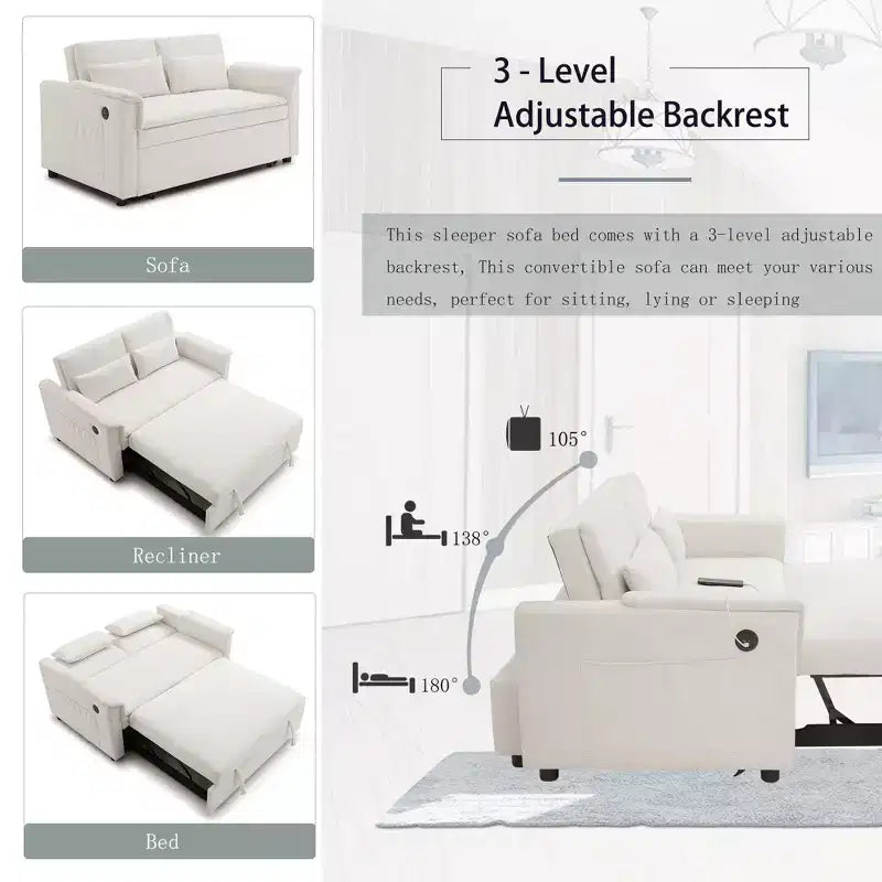 Divano Letto Convertibile con Tasche Laterali e Schienale Regolabile, Divanetto a Due Posti in Velluto per Soggiorno, Camera da Letto