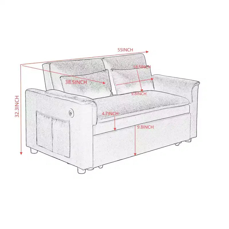 Divano Letto Convertibile con Tasche Laterali e Schienale Regolabile, Divanetto a Due Posti in Velluto per Soggiorno, Camera da Letto