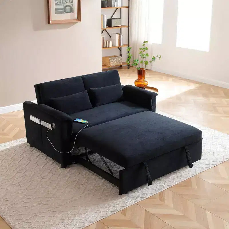 Divano Letto Convertibile con Tasche Laterali e Schienale Regolabile, Divanetto a Due Posti in Velluto per Soggiorno, Camera da Letto