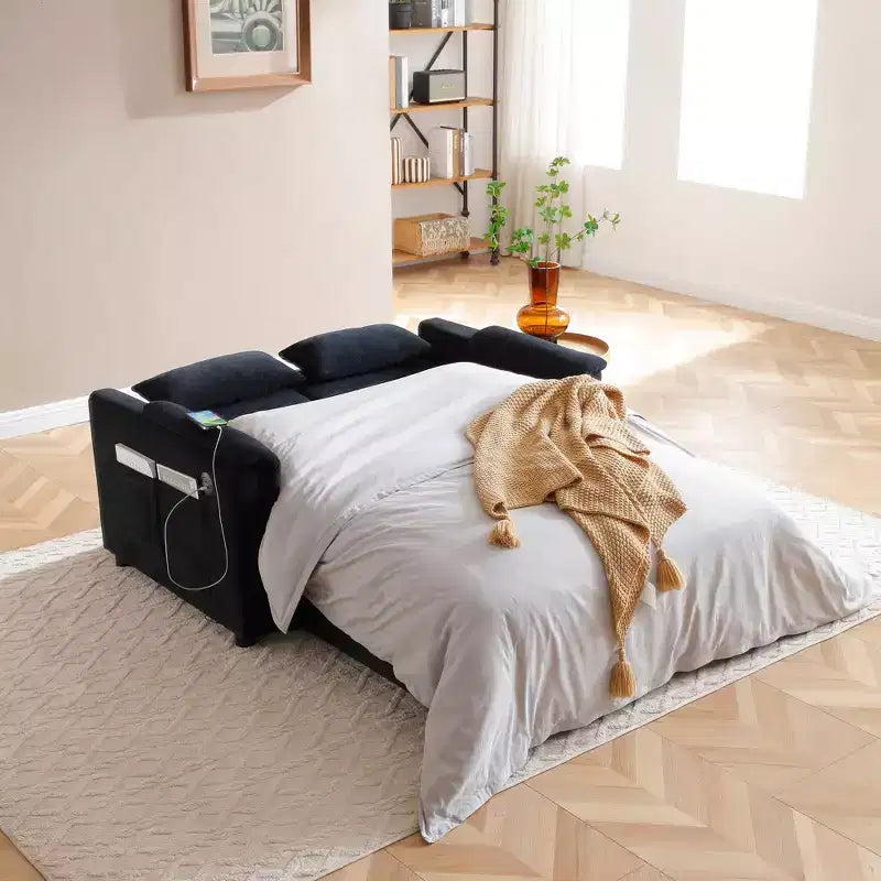 Divano Letto Convertibile con Tasche Laterali e Schienale Regolabile, Divanetto a Due Posti in Velluto per Soggiorno, Camera da Letto