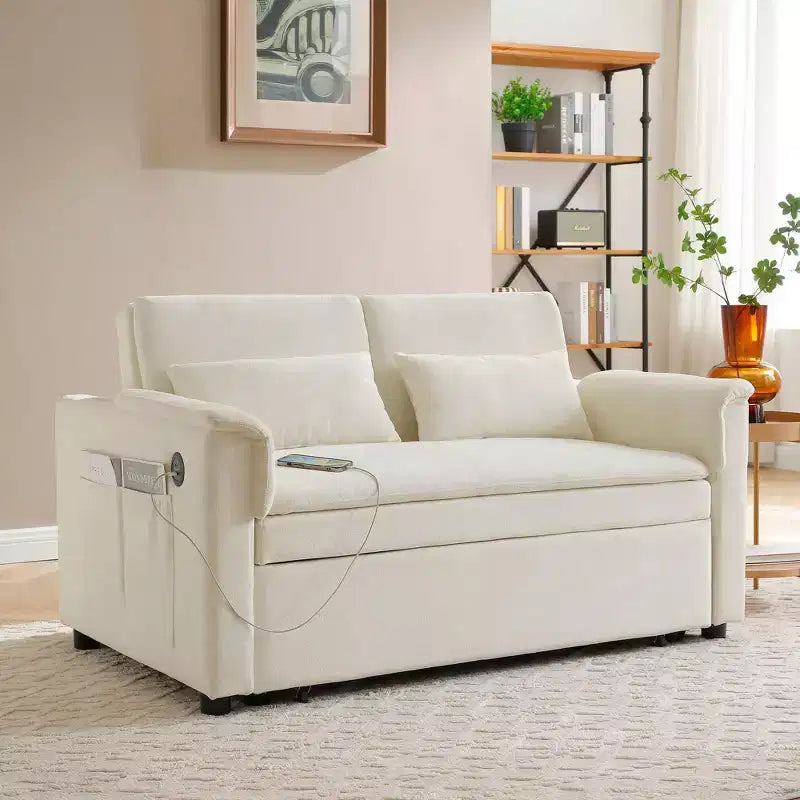 Okak Convertible Sofa Bed Couch with Side Pockets & Adjustable Backrest,Velvet Upholstered Loveseat Sofa for Living Room,Bedroom