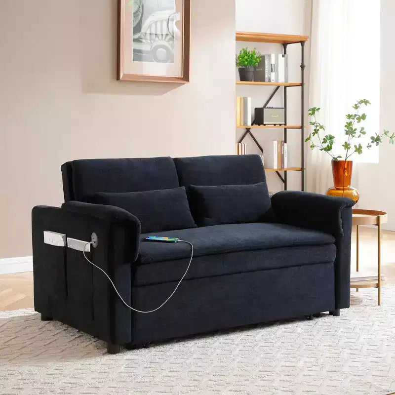 Divano Letto Convertibile con Tasche Laterali e Schienale Regolabile, Divanetto a Due Posti in Velluto per Soggiorno, Camera da Letto