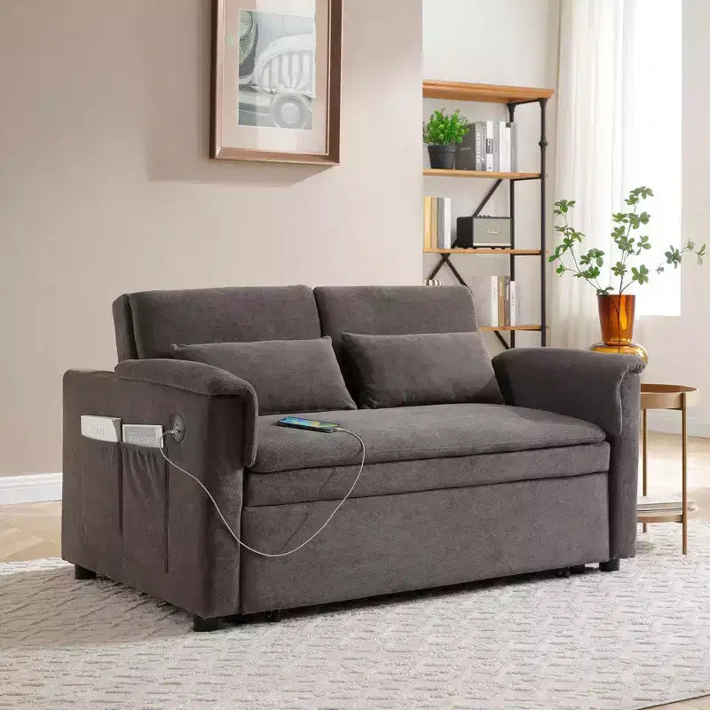 Divano Letto Convertibile con Tasche Laterali e Schienale Regolabile, Divanetto a Due Posti in Velluto per Soggiorno, Camera da Letto