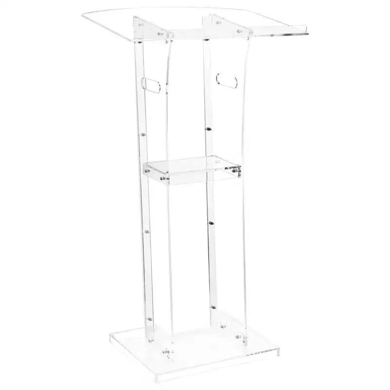 VEVOR Podium Stand, 43-Inch Acrylic Lectern, Portable Laptop Desk with Wide Reading Surface and Storage Shelf, Book Stopper, Transparent