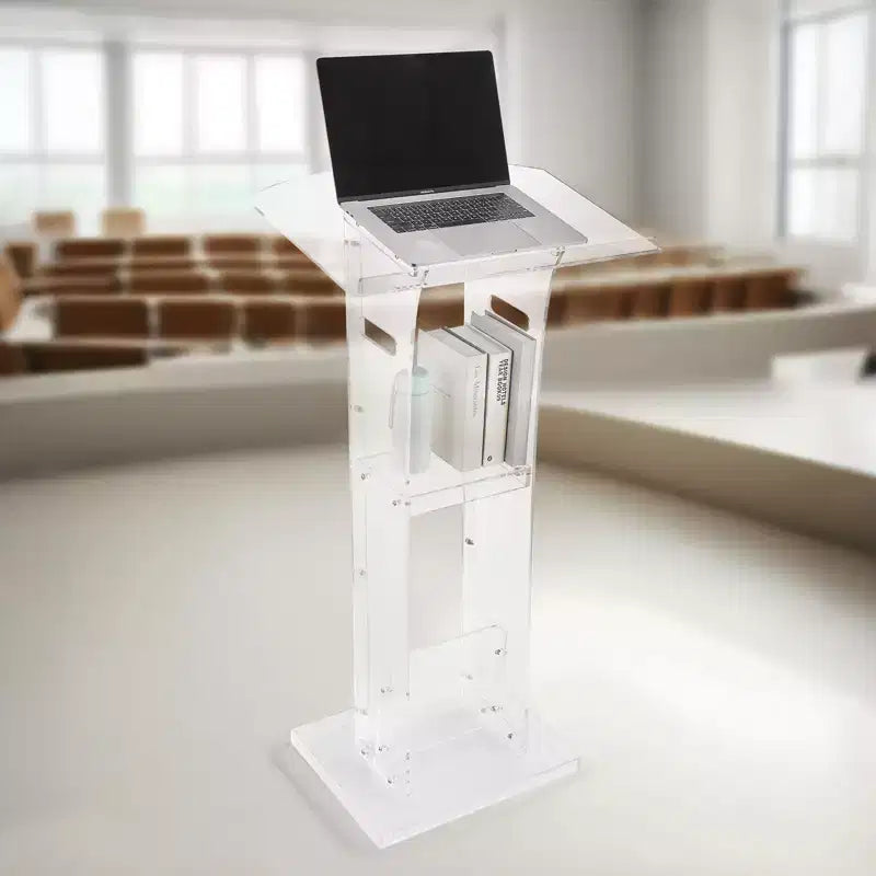 Piantana leggio, leggio in acrilico da 43 pollici, leggio portatile per laptop con ampia superficie di lettura e ripiano portaoggetti, fermalibri, trasparente