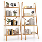 Costway 2PCS 4-Tier Bamboo Ladder Bookshelf 58 Display Shelf Storage Rack Plant Stand