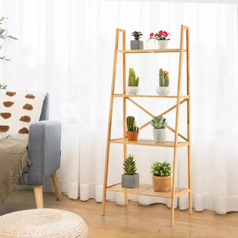 2 pz Scaffale in bambù a scala a 4 ripiani 58 Ripiani espositivi Ripiano portaoggetti Porta piante