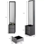 Armadio a specchio a figura intera con contenitore, Armadio a specchio a colonna da 160 cm con 2 cassetti, Comodino organizer per trucchi per camera da letto e bagno