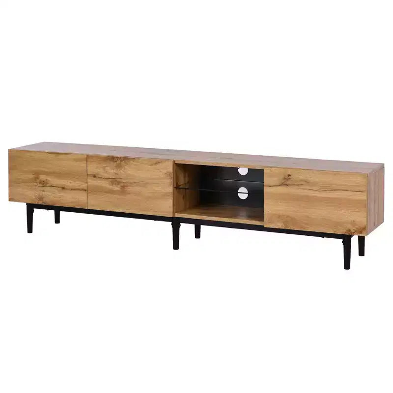 Mobile TV moderno Clihome con 4 ante e ripiani aperti, consolle coordinata per TV fino a 80'' con luci LED